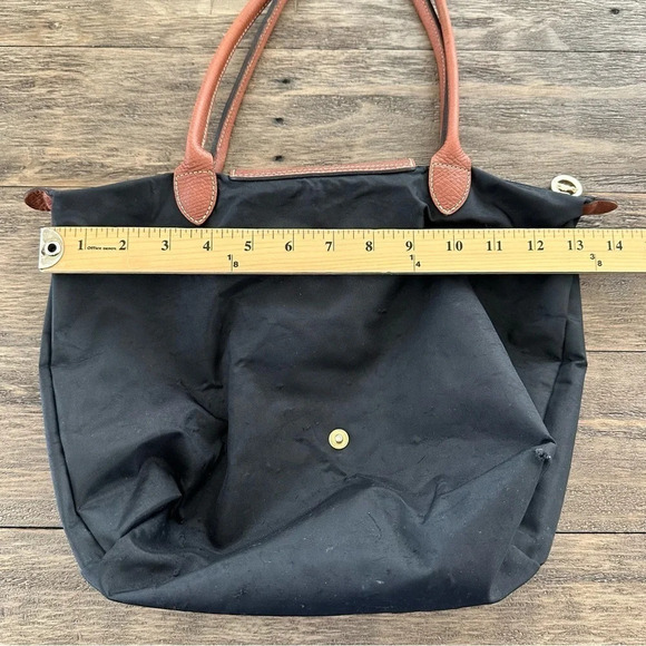 Longchamp Le Pliage Shopping Modele Depose  Black travel tote bag brown Leather - Picture 6 of 9